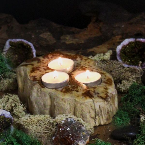 Hygge Kerzenhalter aus versteinertem Holz – Double – Ansicht 2